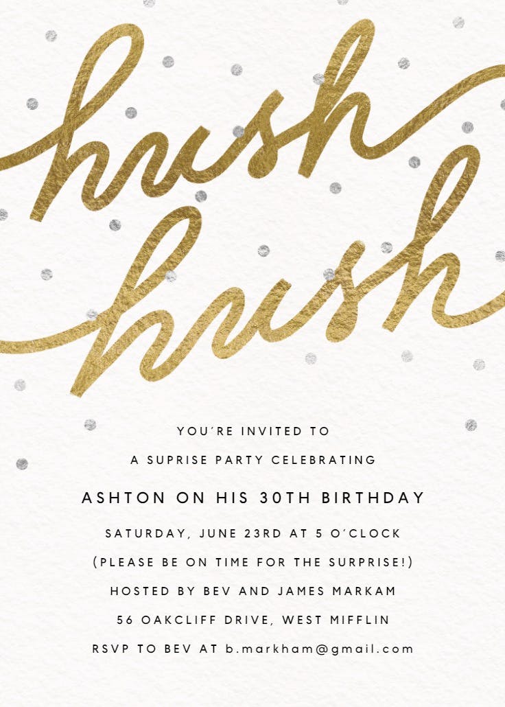 Hush hush script - invitación de fiesta