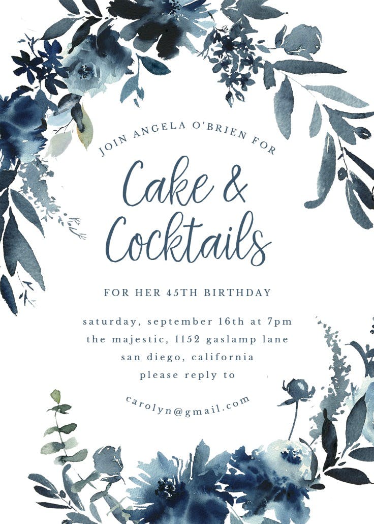 Indigo flowers - invitación de cumpleaños