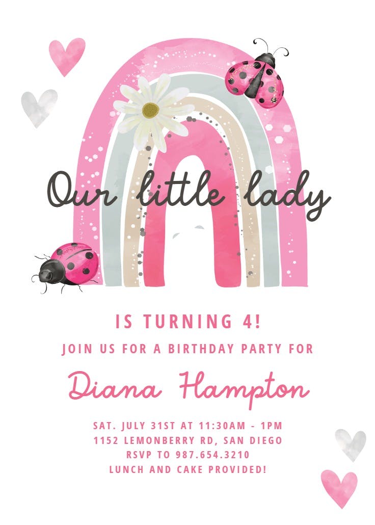 Ladybug rainbow - invitación de cumpleaños