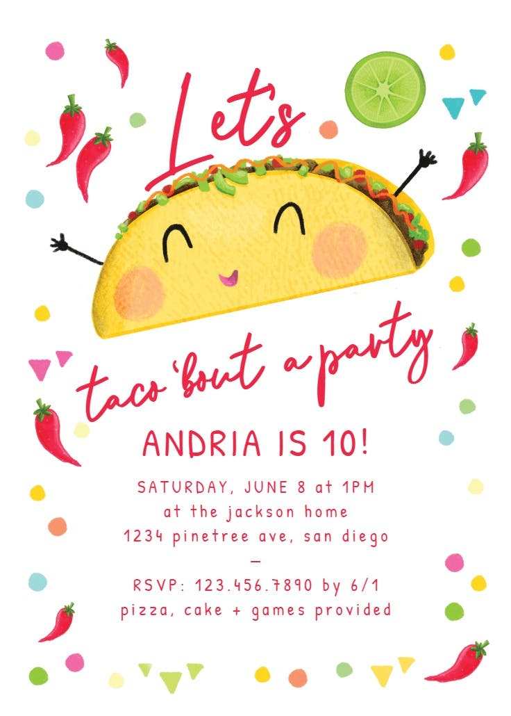 Let's taco bout party - invitación de cumpleaños