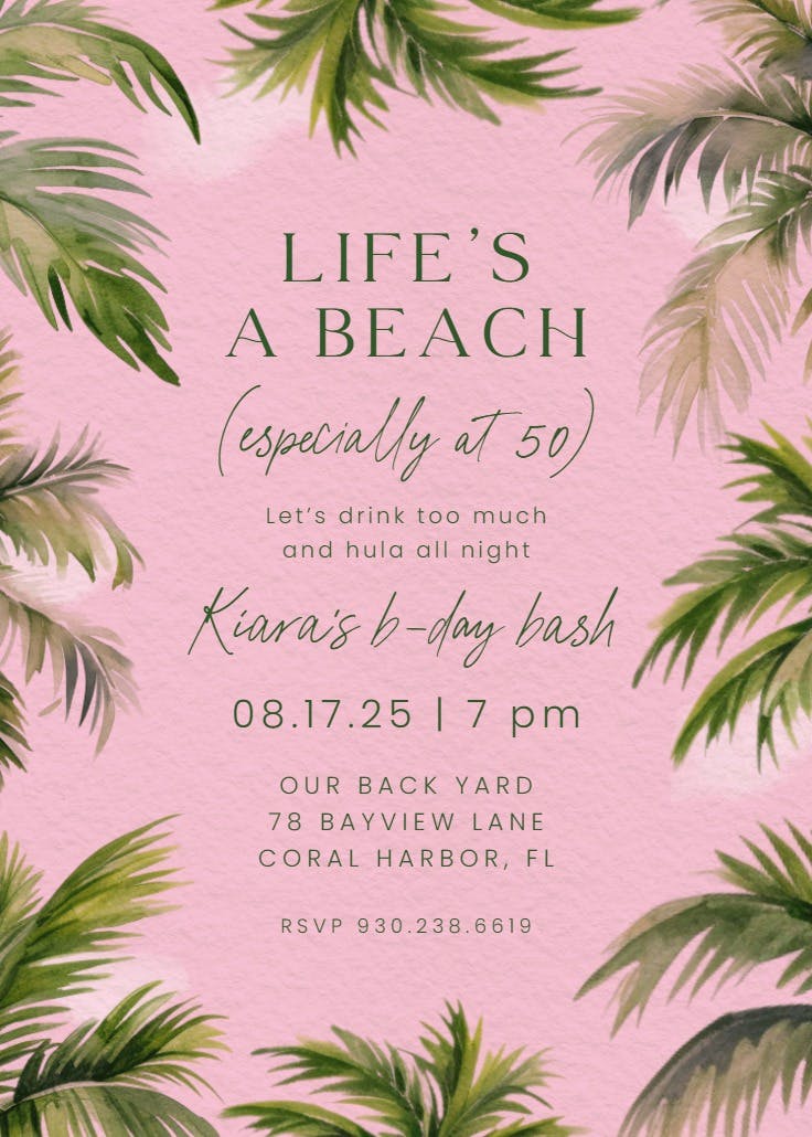 Life's a beach - invitación de fiesta