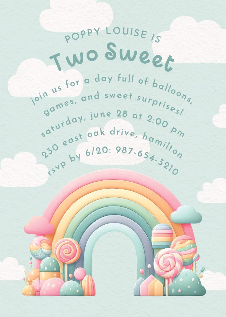 Lollipops rainbow - invitación de fiesta