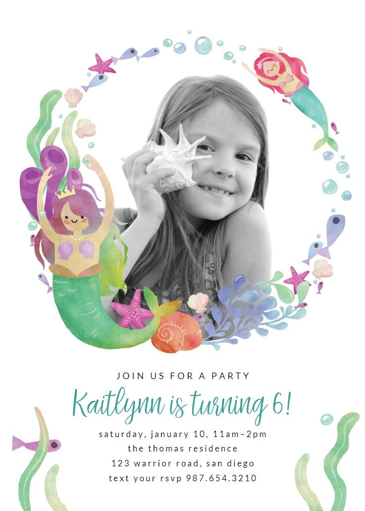 Mermaids and bubbles - invitación de cumpleaños