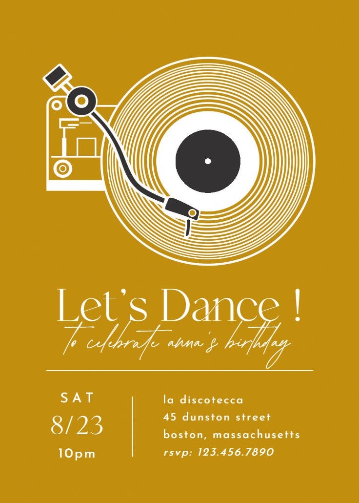 Music record player - birthday invitation