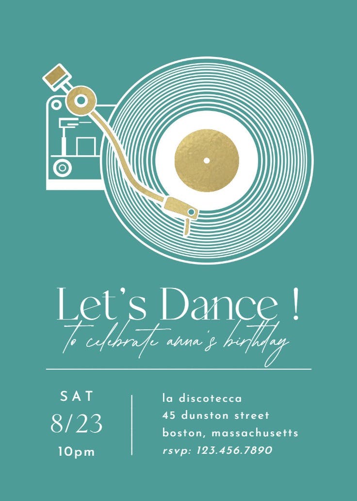 Music record player - invitación de fiesta