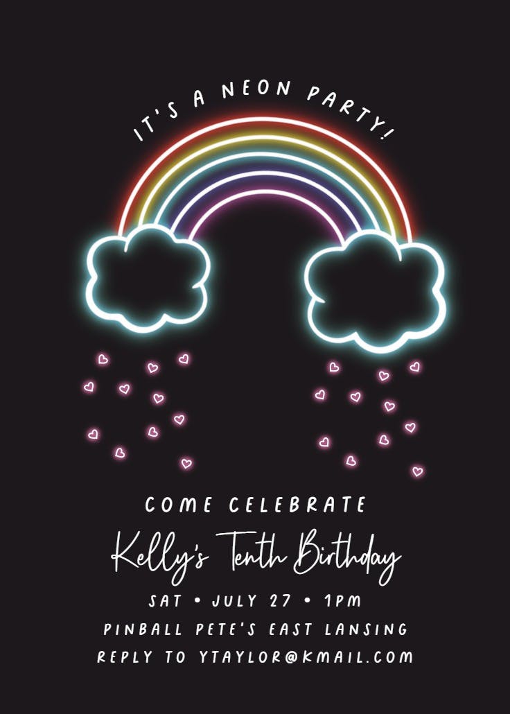 Neon rainbow party - invitación de fiesta