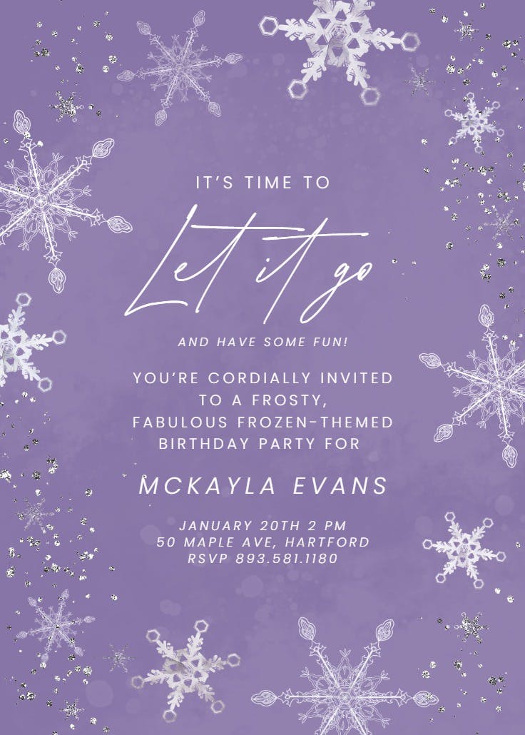 Night purple snowfall - birthday invitation