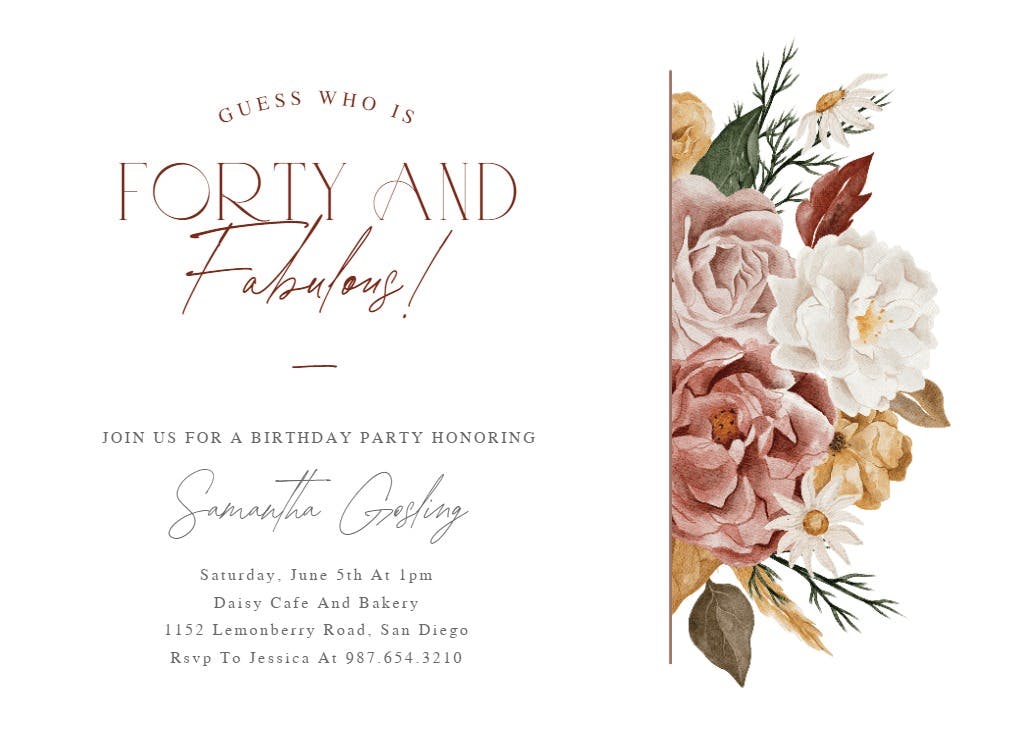 Nocturnal flowers - birthday invitation
