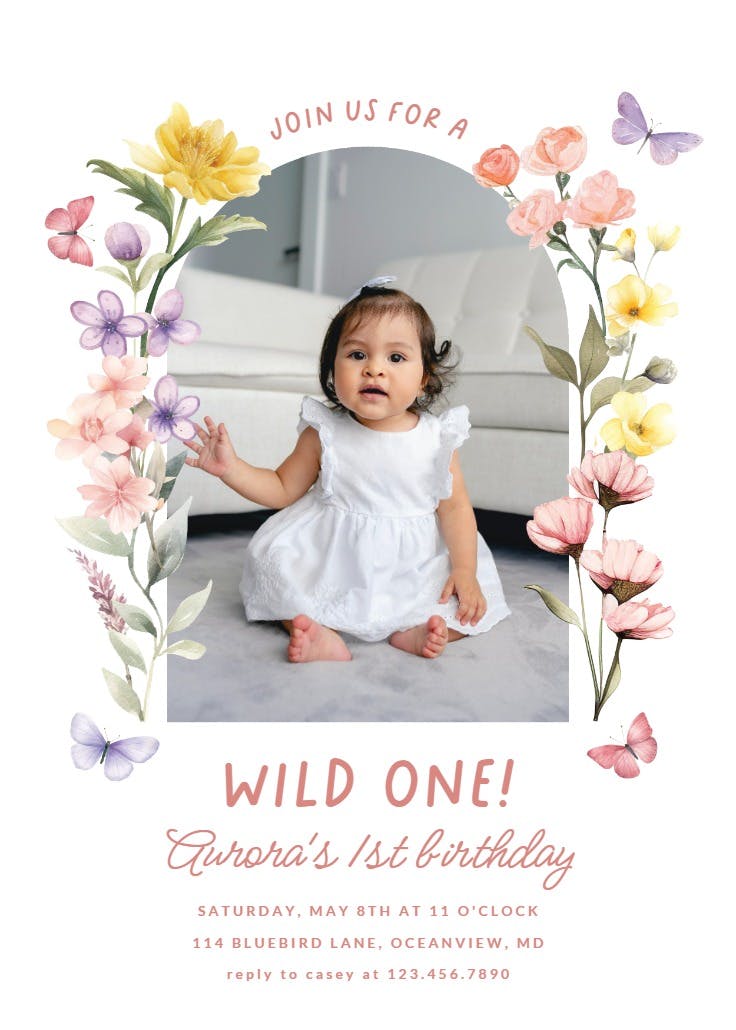 One-derful blossoms frame - invitación de fiesta
