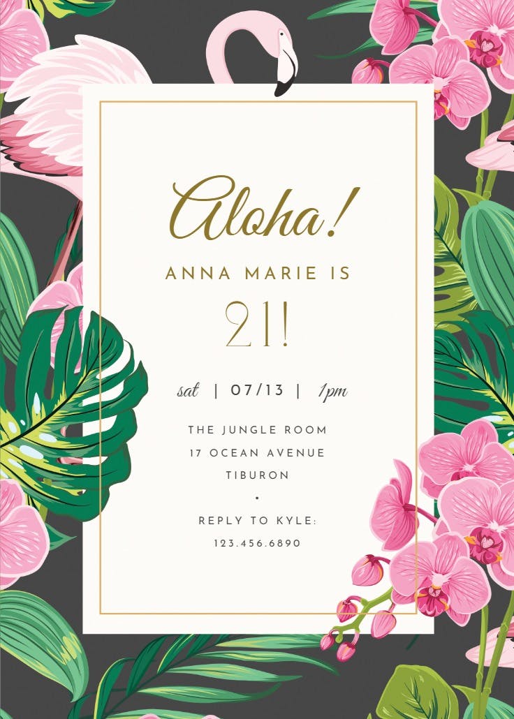 Orchids & flamingo - invitación de fiesta