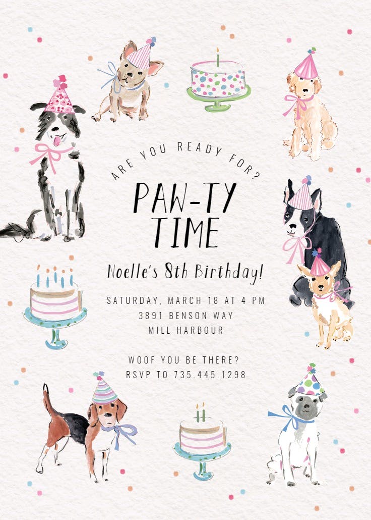 Pawty time - invitación de fiesta