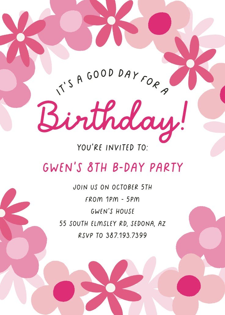 Pink petals - invitación de cumpleaños