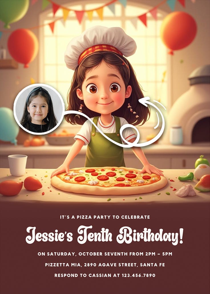 Pizza party - birthday invitation