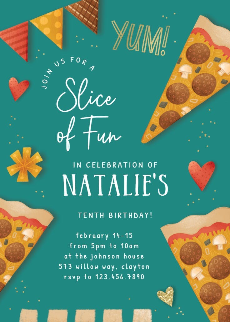 Pizza slice of fun - invitación de fiesta