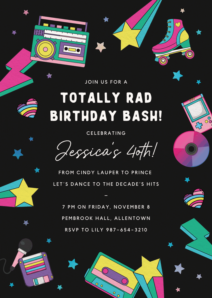 Radical 80s - birthday invitation
