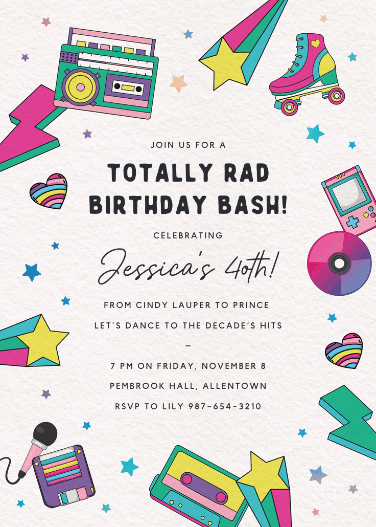 Radical 80s - invitación de cumpleaños