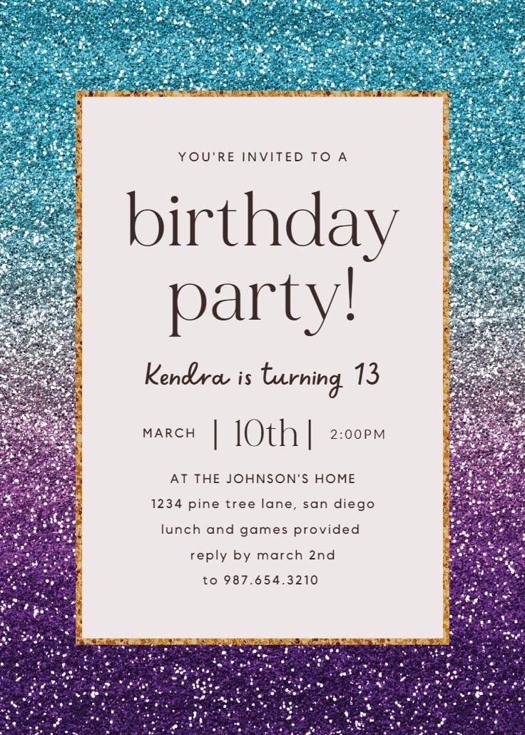 Rainbow glitter - invitación de cumpleaños