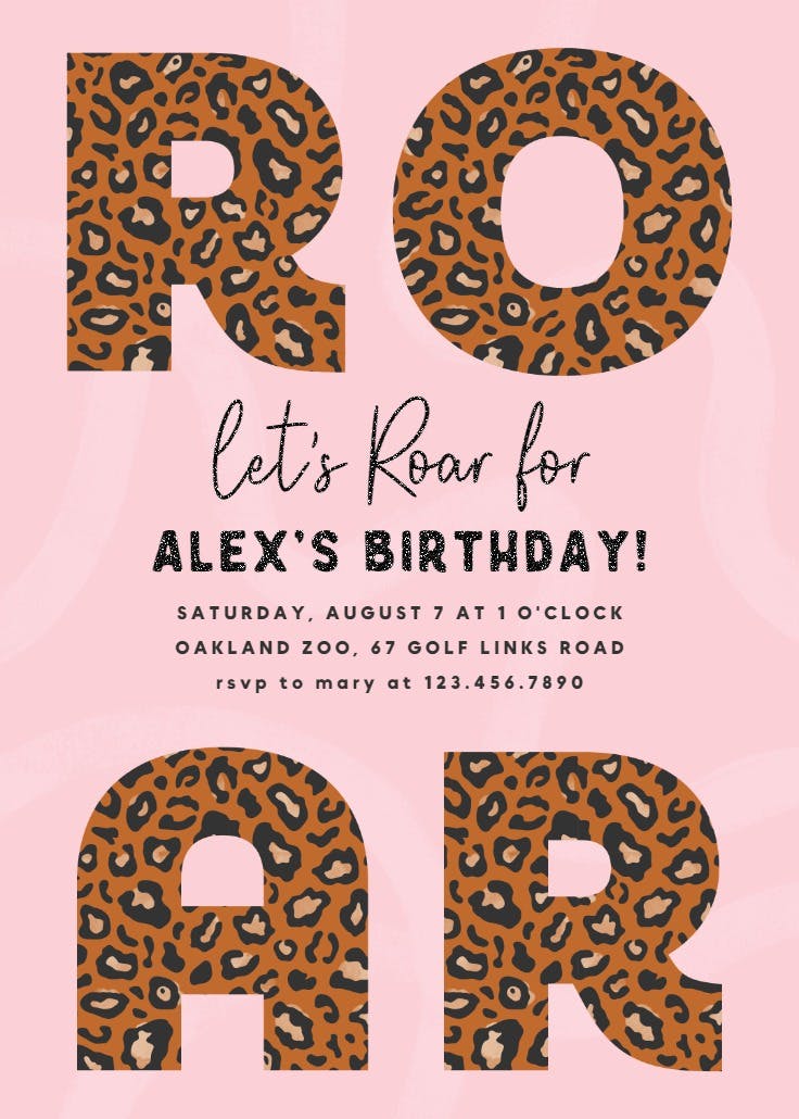Roar typo - invitación de fiesta