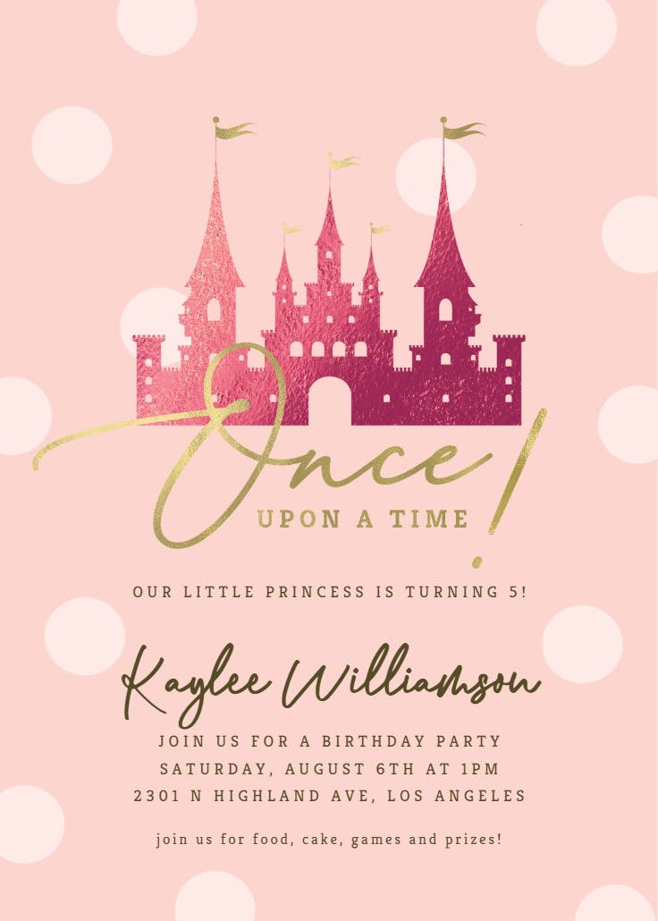 Rose gold princess castle - invitación de cumpleaños