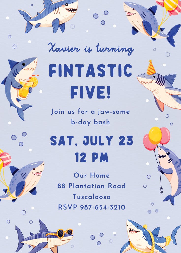 Silly shark - invitación de fiesta