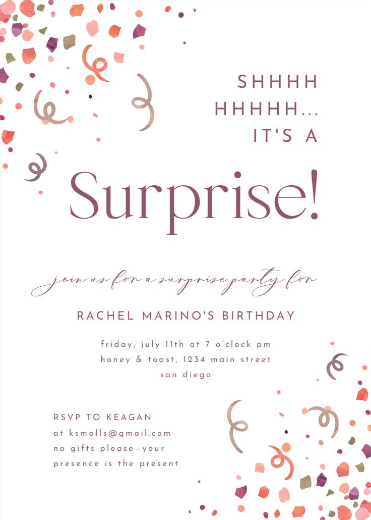 Surprise confetti - birthday invitation