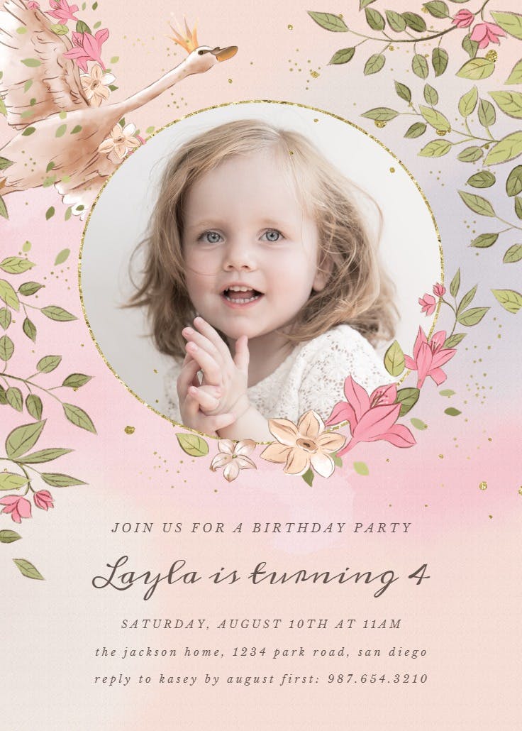 Swan in the sky - invitación de cumpleaños
