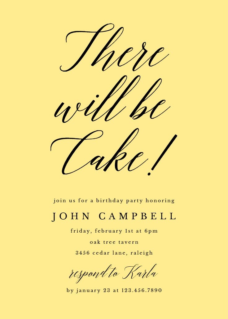 There will be cake - birthday invitation