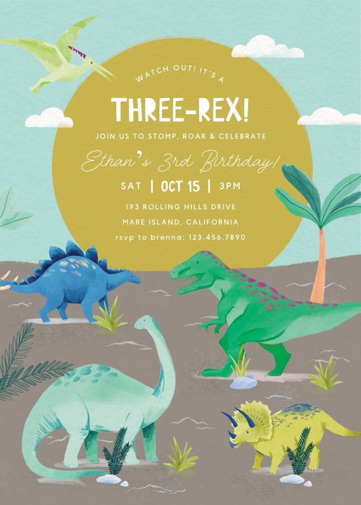 Three rex - invitación de fiesta