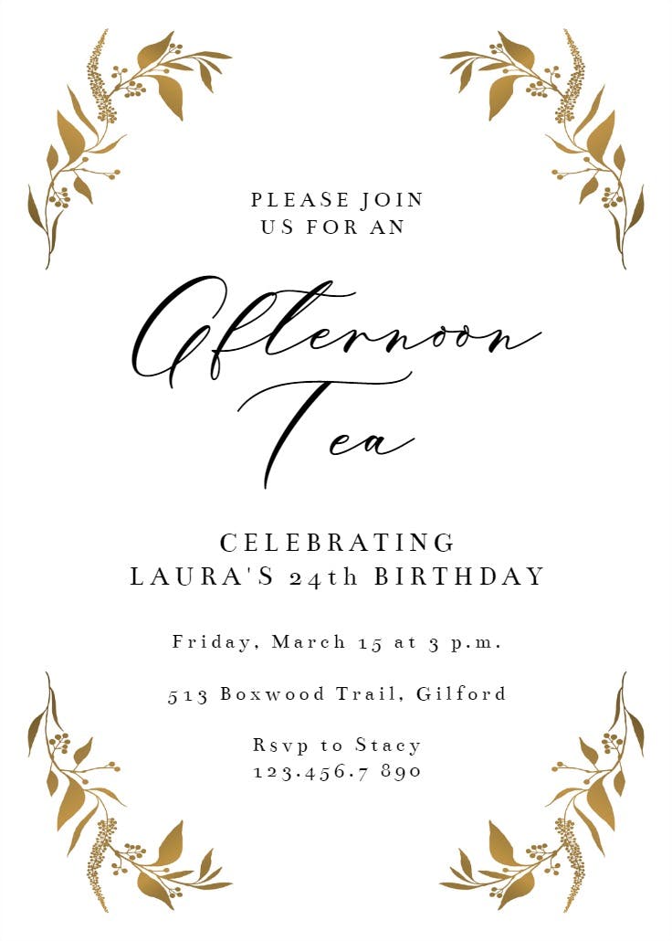 Tiny gold botanical - invitación de cumpleaños