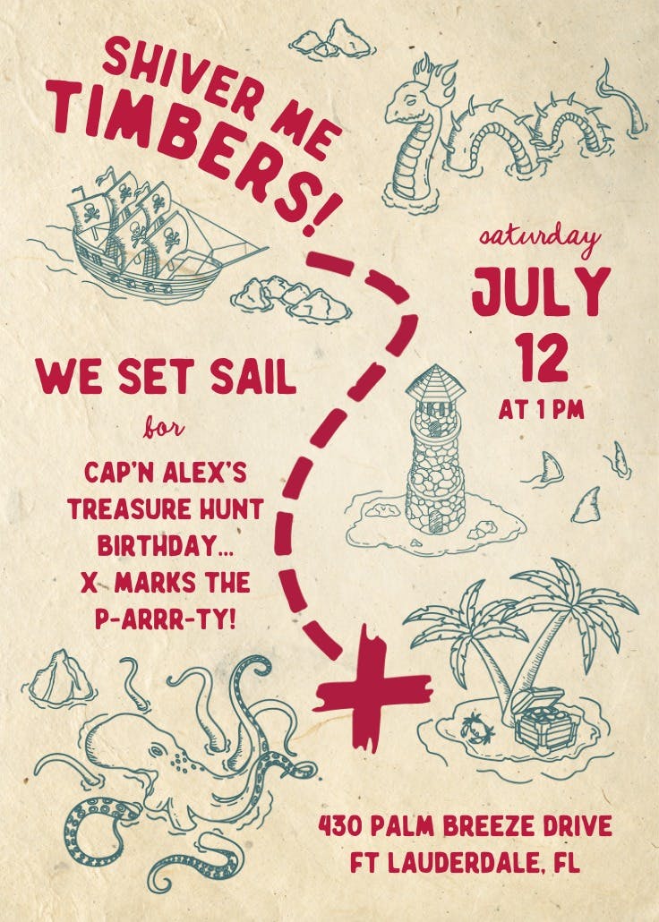 Treasure map - invitación de fiesta