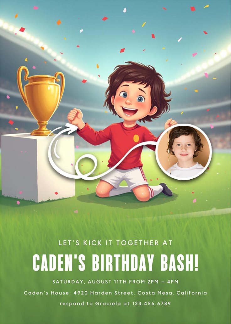 Trophy soccer - invitación de fiesta