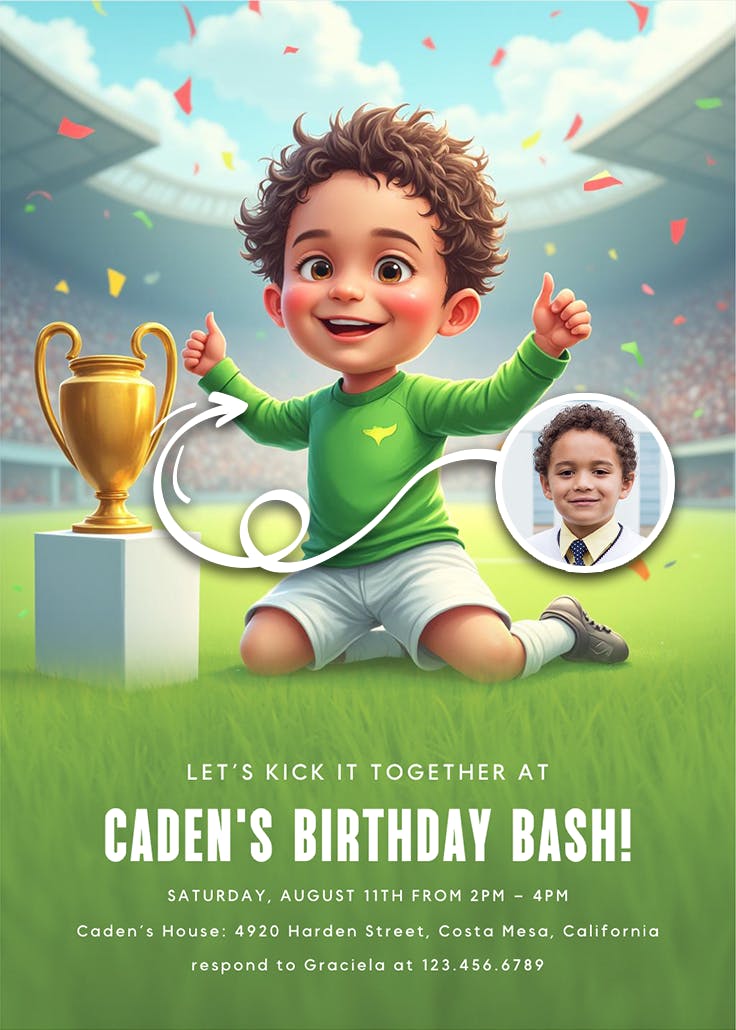 Trophy soccer - invitación de fiesta