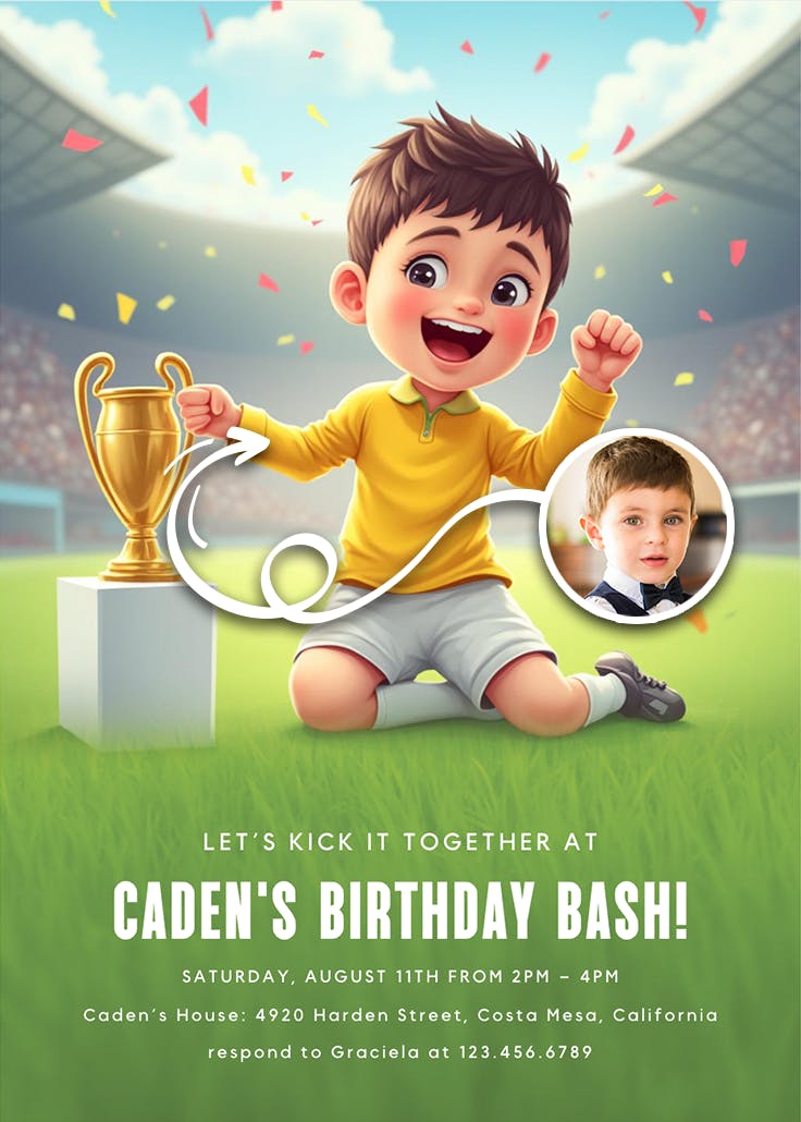 Trophy soccer - birthday invitation