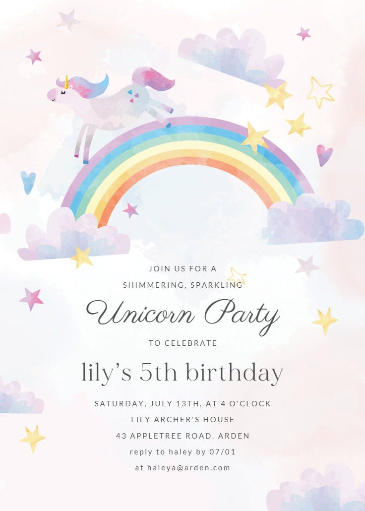 Unicorn party - invitación de fiesta