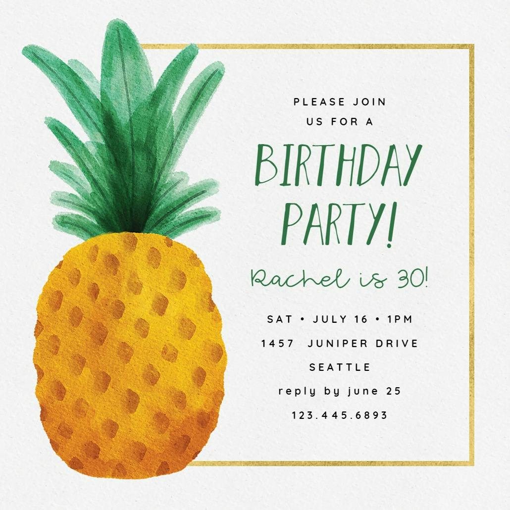 Watercolor pineapple - birthday invitation