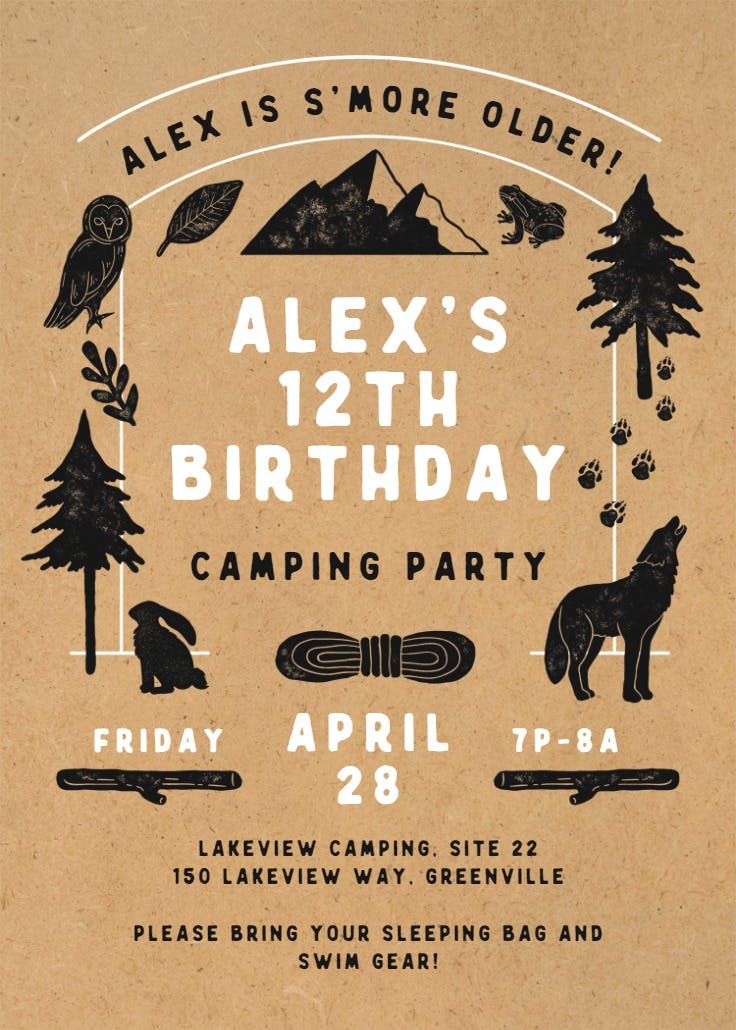 Woodcuts camping - invitación de fiesta
