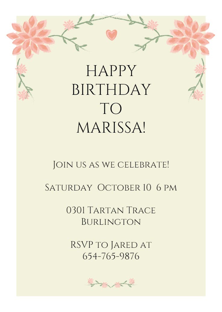 Centered heart swag - birthday invitation