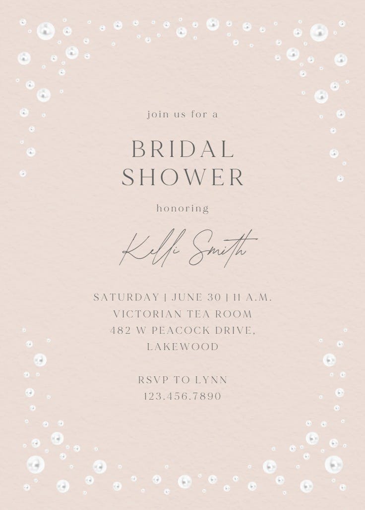 Pearls frame - bridal shower invitation