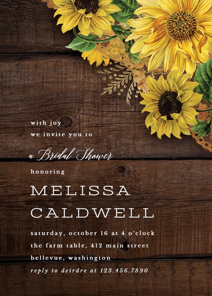 Rustic sunflowers - invitación de fiesta