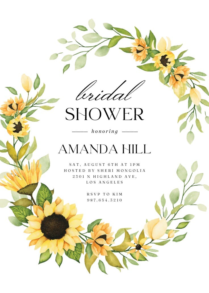 Sunflower open wreath - invitación de fiesta