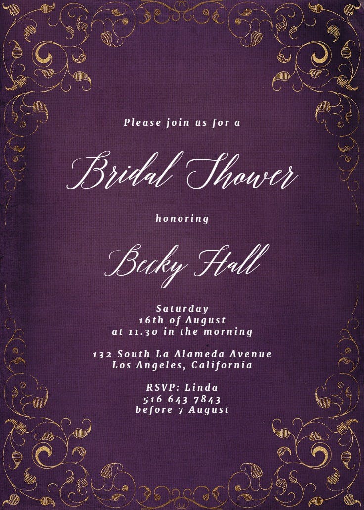 Swirls and frames purple - bridal shower invitation