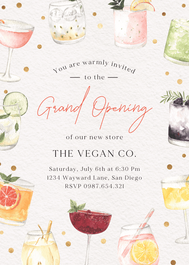 Colorful cocktails - grand opening invitation