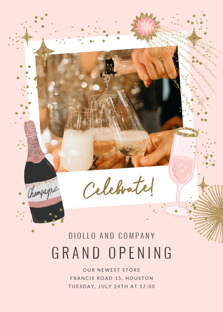 Polaroid champagne - grand opening invitation