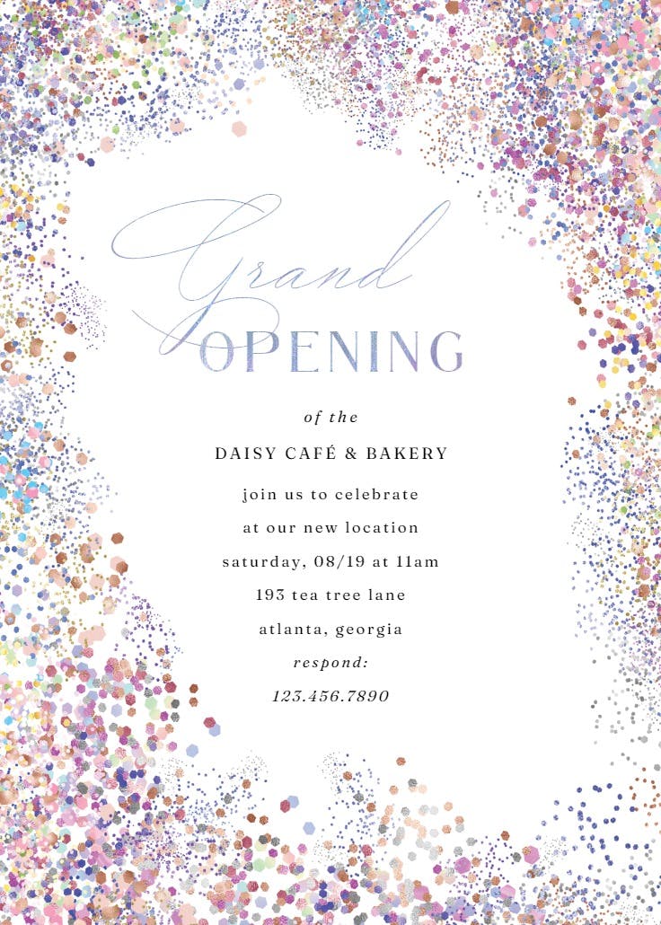 Rainbow confetti frame - grand opening invitation