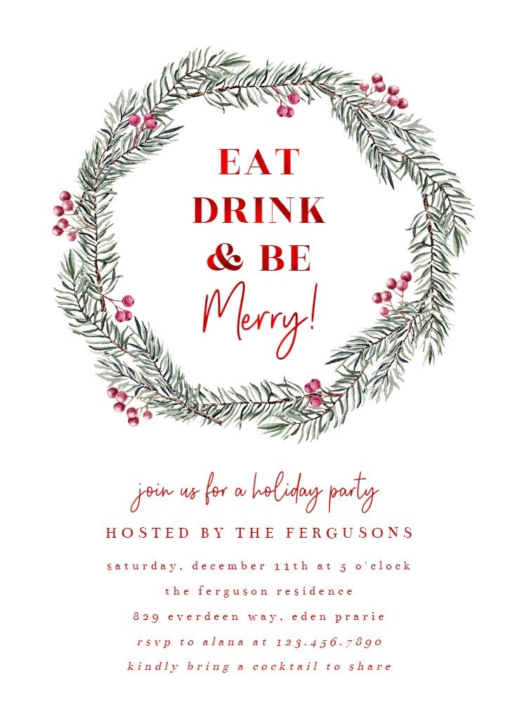 Pine wreath - invitación de navidad
