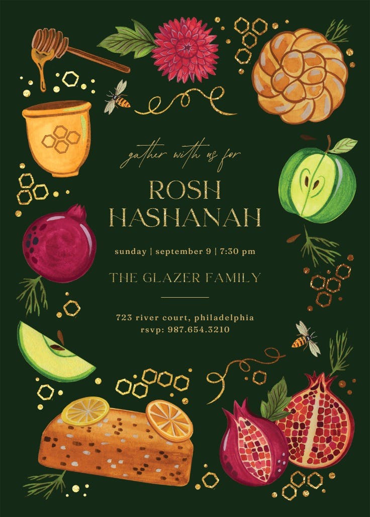 Festive fruits & flora - invitación para rosh hashanah