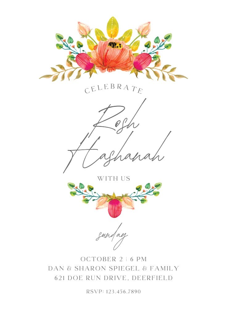 Floral accents - invitación para rosh hashanah