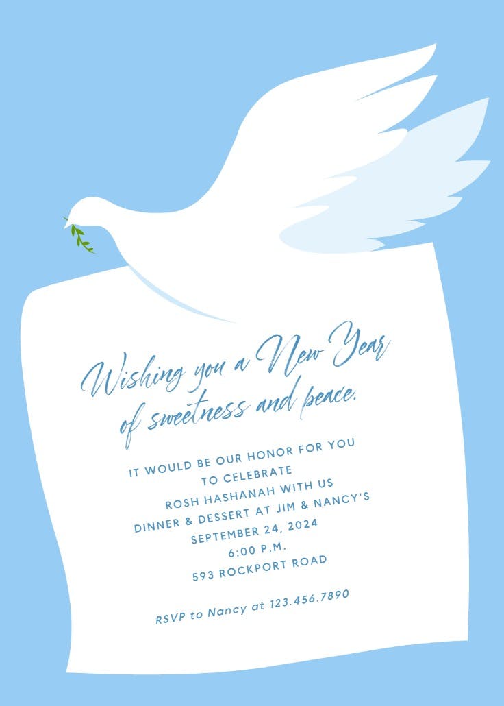 White pigeon - invitación para rosh hashanah