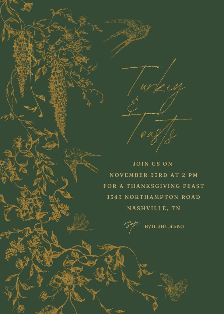 Etched autumn florals - invitación de acción de gracias