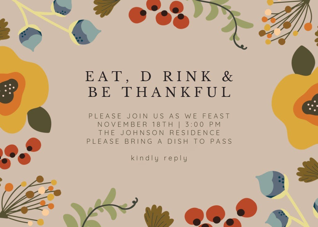 Fall flowers - invitación de acción de gracias